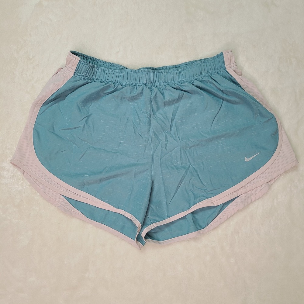 Nike Women's Dri-FIT Tempo Running Shorts Heather Blue Light Pink XL Brief Lined
